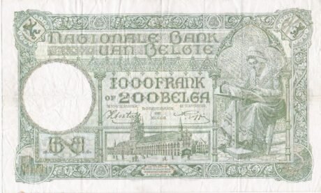 Реверс банкноты 1000 франков / 200 белг (Бельгия) 1939 года