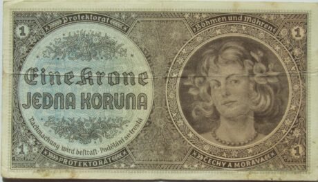 Аверс банкноты 1 korona (Czechy i Morawy) 1940