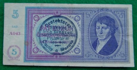 Аверс банкноты 5 koron (Czechy i Morawy) 1940