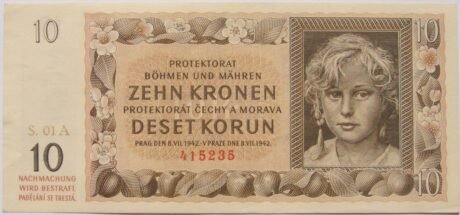 Аверс банкноты 10 крон (Богемия и Моравия) 1942 года