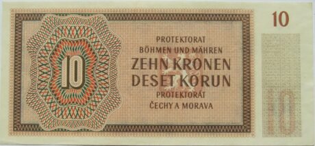 Реверс банкноты 10 крон (Богемия и Моравия) 1942 года