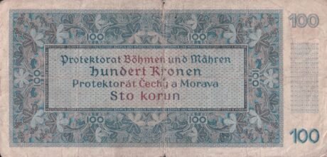 Реверс банкноты 100 koron (Czechy i Morawy) 1940