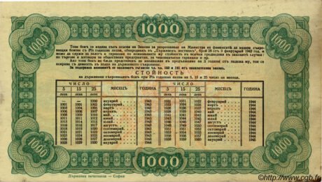 Реверс банкноты 1000 левов (Болгария) 1942 года