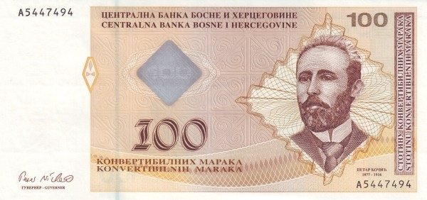 Аверс банкноты 100 Конвертибильных Марака (Босния и Герцеговина) 2002 года