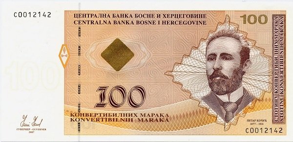 Аверс банкноты 100 Конвертибильных Марака (Босния и Герцеговина) 2007 года