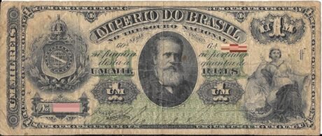 Аверс банкноты 1 мильрейс Тесуро Насиональ (Бразилия) 1879 года