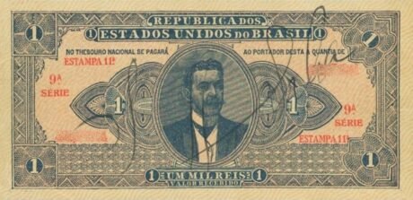 Аверс банкноты 1 мильрейс Национального казначейства (Бразилия) 1920 года