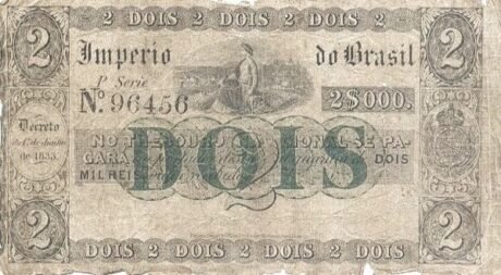 Аверс банкноты 2 мильрейс Thesouro Nacional (Бразилия) 1860 года