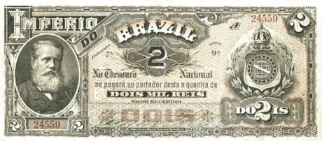 Аверс банкноты 2 мильрейс Thesouro Nacional (Бразилия) 1887 года