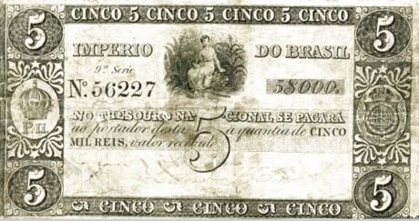 Аверс банкноты 5 milreis Thesouro Nacional (Brazylia) 1843