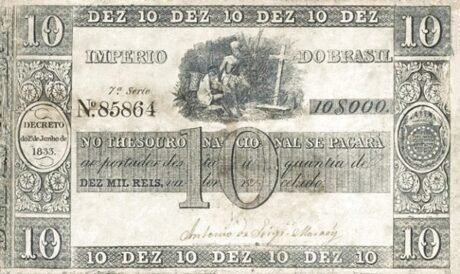 Аверс банкноты 10 мильрейс Thesouro Nacional (Бразилия) 1840 года