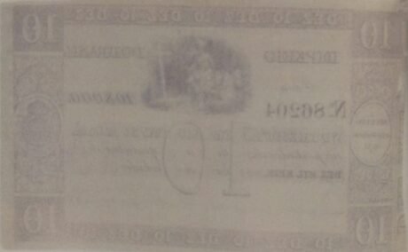 Реверс банкноты 10 мильрейс Thesouro Nacional (Бразилия) 1840 года