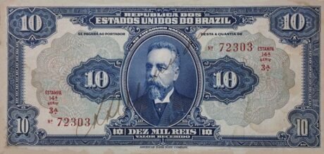 Awers banknotu 10 milreis Thesouro Nacional (Brazylia) 1918