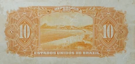 Rewers banknotu 10 milreis Thesouro Nacional (Brazylia) 1918