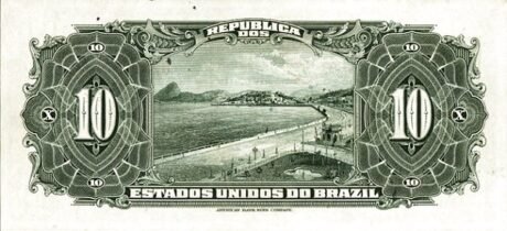 Реверс банкноты 10 мильрейс Caixa de Eстабиласао (Бразилия) 1926 года