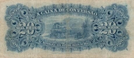 Реверс банкноты 20 мильрейс Caixa de Conversão (Бразилия) 1907 года