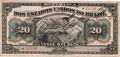 Аверс банкноты 20 мильрейс Thesouro Nacional (Бразилия) 1911 года