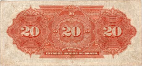 Реверс банкноты 20 мильрейс Thesouro Nacional (Бразилия) 1911 года