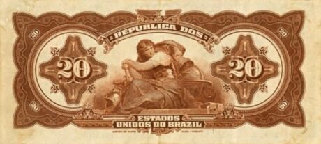 Реверс банкноты 20 мильрейс Thesouro Nacional (Бразилия) 1919 года