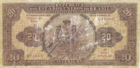 Аверс банкноты 20 мильрейс Thesouro Nacional (Бразилия) 1923 года