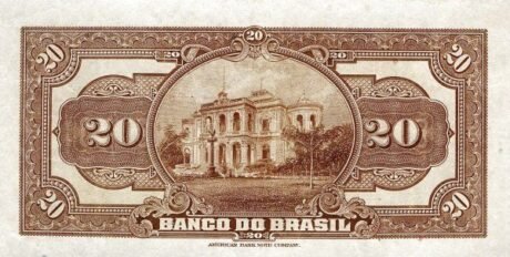 Реверс банкноты 20 мильрейс Banco do Brasi (Бразилия) 1923 года