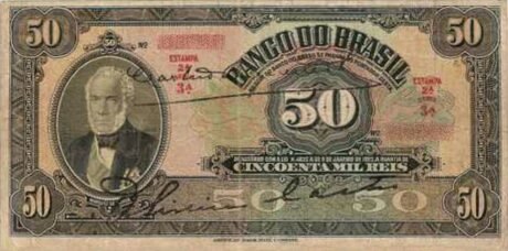 Аверс банкноты 50 мильрейс Banco do Brasil (Бразилия) 1930 года