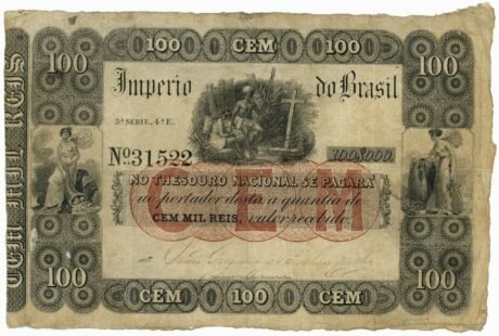 Аверс банкноты 100 мильрейс Thesouro Nacional (Бразилия) 1867 года