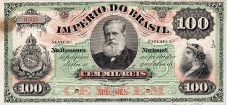 Аверс банкноты 100 milreis Thesouro Nacional (Brazylia) 1877