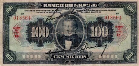 Аверс банкноты 100 мильрейс Banco do Brasil (Бразилия) 1923 года