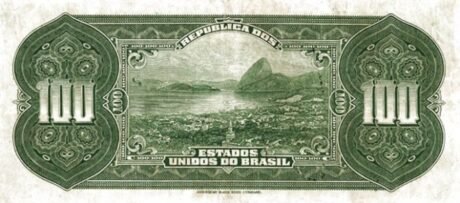 Реверс банкноты 100 мильрейс Thesouro Nacional (Бразилия) 1924 года