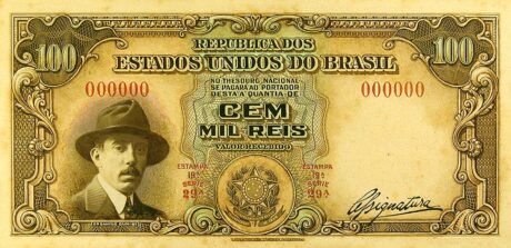 Аверс банкноты 100 мильрейс триал (Бразилия) 1938 года