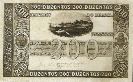 Аверс банкноты 200 мильрейс Thesouro Nacional (Бразилия) 1859 года