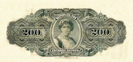 Реверс банкноты 200 мильрейс Thesouro Nacional (Бразилия) 1908 года