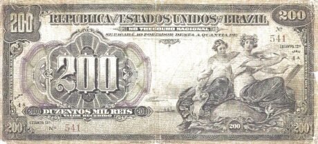 Аверс банкноты 200 мильрейс Thesouro Nacional (Бразилия) 1911 года