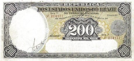 Аверс банкноты 200 мильрейс Thesouro Nacional (Бразилия) 1916 года