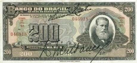 Аверс банкноты 200 мильрейс Banco do Brazil (Бразилия) 1923 года