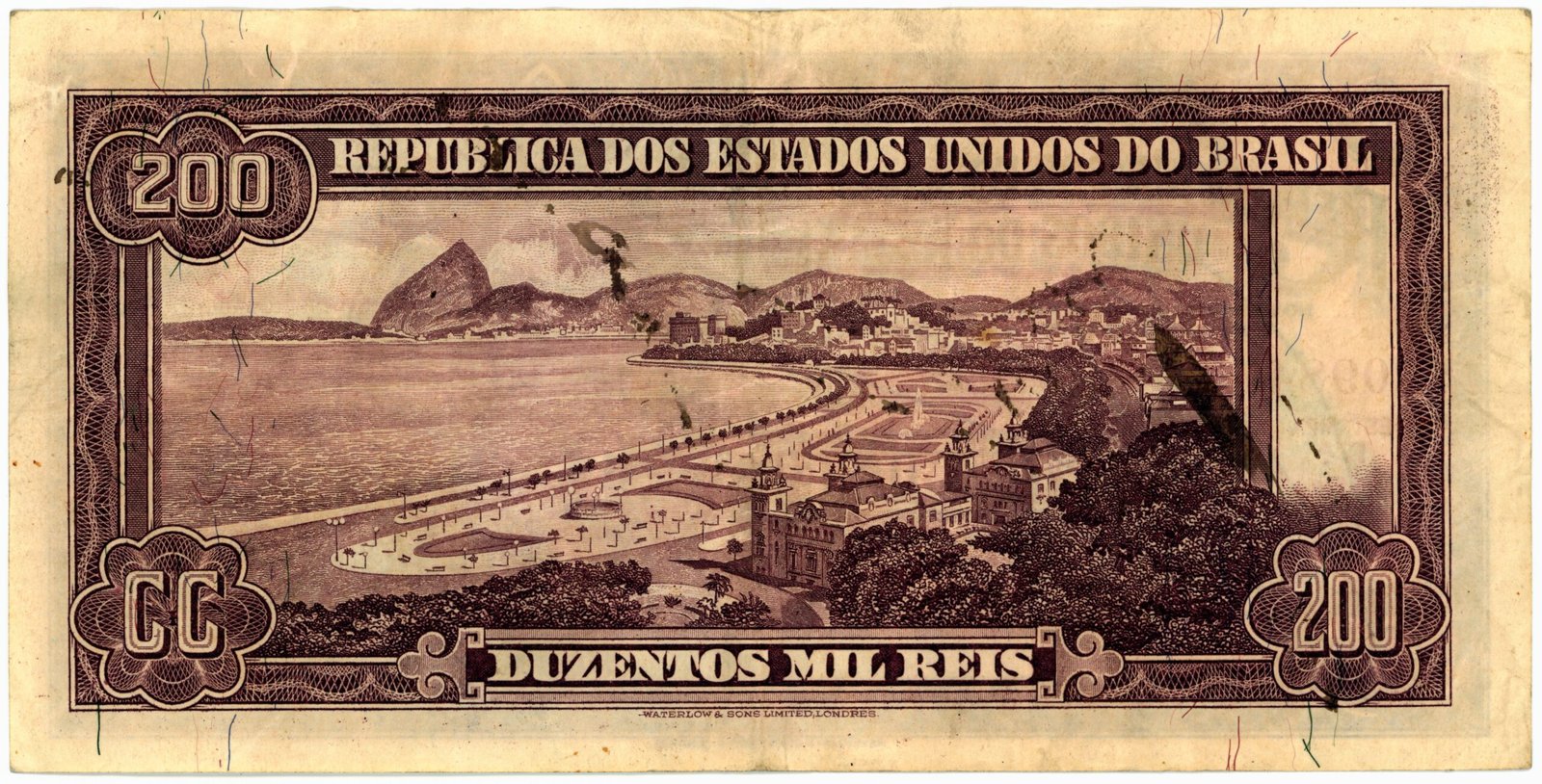 Реверс банкноты 200 мильрейс Thesouro Nacional (Бразилия) 1936 года