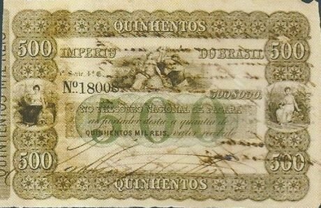 Аверс банкноты 500 мильрейс Thesouro Nacional (Бразилия) 1867 года