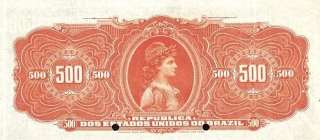 Реверс банкноты 500 мильрейс Thesouro Nacional (Бразилия) 1907 года