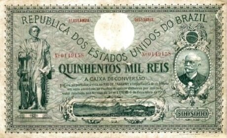 Аверс банкноты 500 мильрейс Caixa de Conversão (Бразилия) 1909 года