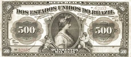 Аверс банкноты 500 мильрейс Thesouro Nacional (Бразилия) 1911 года