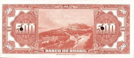 Реверс банкноты 500 мильрейс Banco do Brasil (Бразилия) 1923 года
