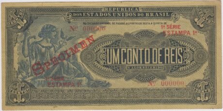 Аверс банкноты 1 миллион рейс Thesouro Nacional (Бразилия) 1921 года