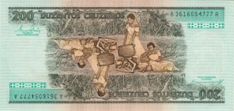 Реверс банкноты 200 крузейро 2-е издание; 2-я семья (Бразилия) 1981 года