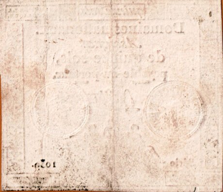 Реверс банкноты 15 Sols (Франция) 1792 года
