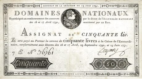 Аверс банкноты 50 liwrów (Francja) 1790