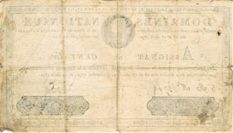 Реверс банкноты 100 liwrów (Francja) 1791