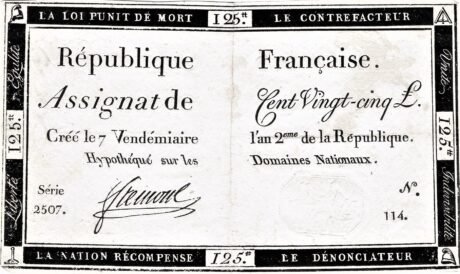 Аверс банкноты 125 ливров (Франция) 1793 года