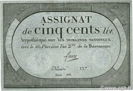 Аверс банкноты 500 ливров (Франция) 1794 года