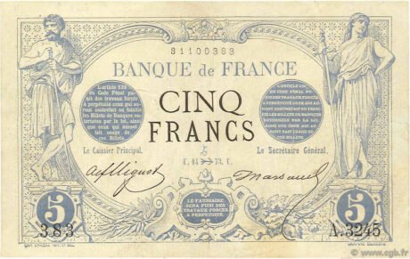 Аверс банкноты 5 franków (Francja) 1873
